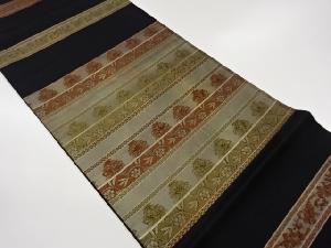 引箔名物裂横段に花・葉模様織出し袋帯